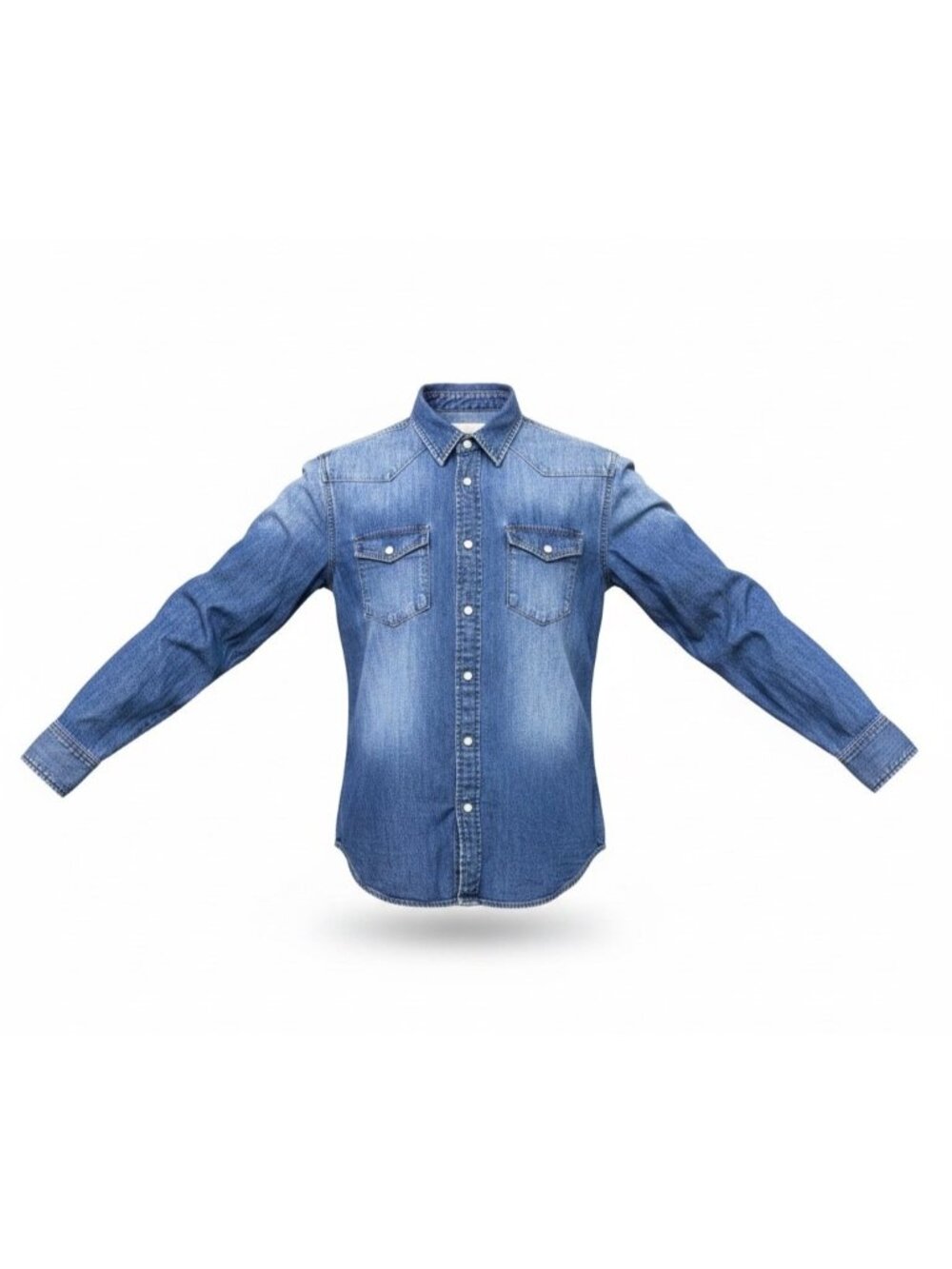 1975 Mens Blue Cotton Denim Long-Sleeve Western Shirt With Button Front Size L